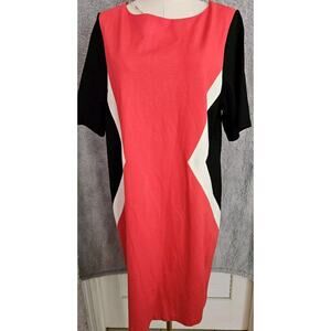 Peter Nygard Women's Petite 16 Slimming‎ Sheath Stretch Dress Coral Black White